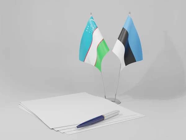 Estonia Uzbekistan Agreement Flags White Background Render — стокове фото