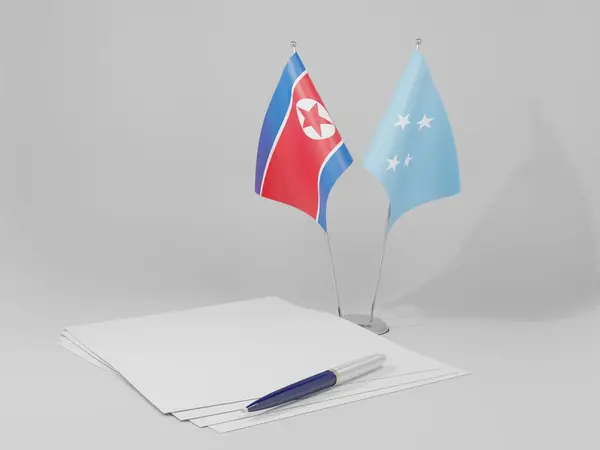 Μικρονησία Σημαίες Συμφωνία Της Βόρειας Κορέας Λευκό Φόντο Render — Φωτογραφία Αρχείου