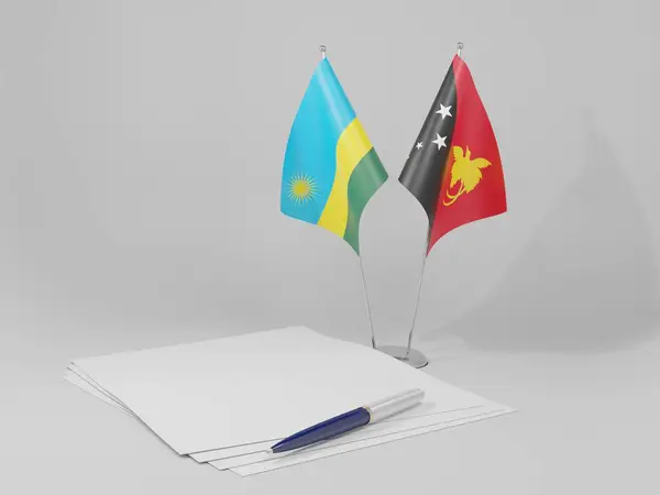 Papua New Guinea Rwanda Agreement Flags White Background Render — стокове фото