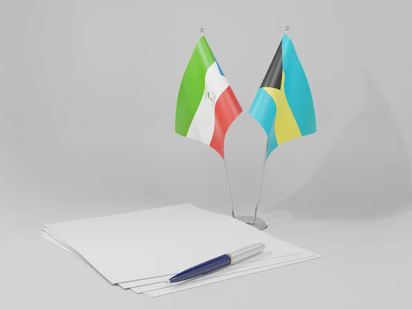 Bahamas Banderas Del Acuerdo Guinea Ecuatorial Fondo Blanco Render —  Fotos de Stock