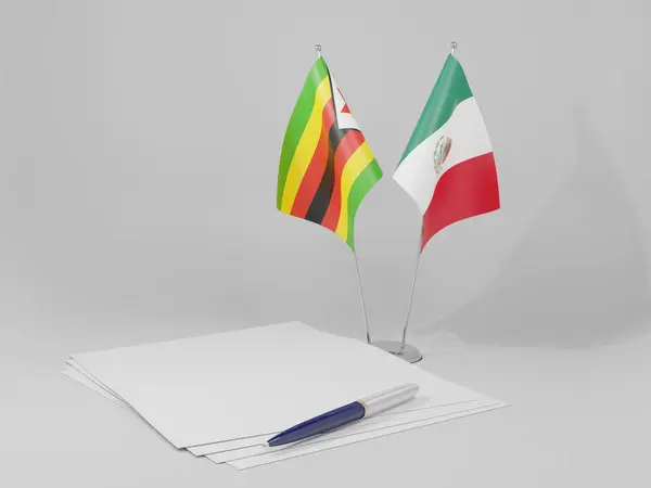 Mexikó Zimbabwe Megállapodás Zászlók Fehér Háttér Render — Stock Fotó