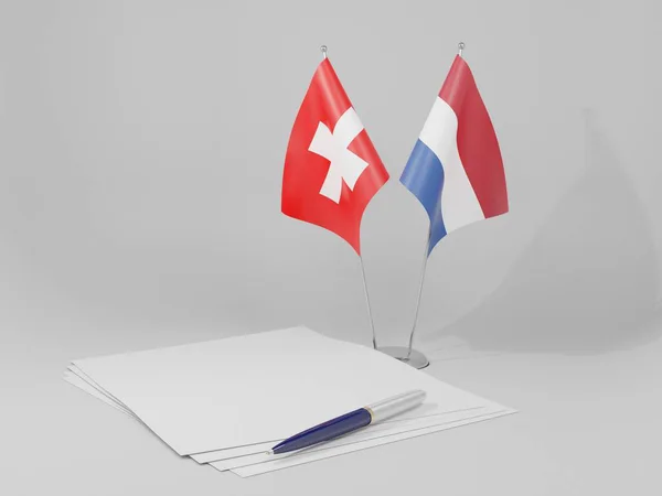 Hollanda Sviçre Anlaşması Bayrakları Beyaz Arkaplan Hazırlama — Stok fotoğraf