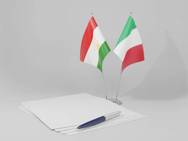 Itália Acordo Tajiquistão Bandeiras Fundo Branco Render — Fotografia de Stock