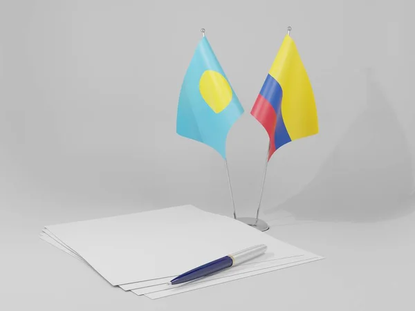 콜롬비아 Palau Agreement Flags White Background Render — 스톡 사진