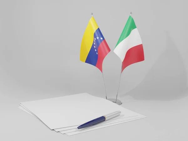 Ιταλία Βενεζουέλα Σημαίες Συμφωνίας Λευκό Φόντο Render — Φωτογραφία Αρχείου