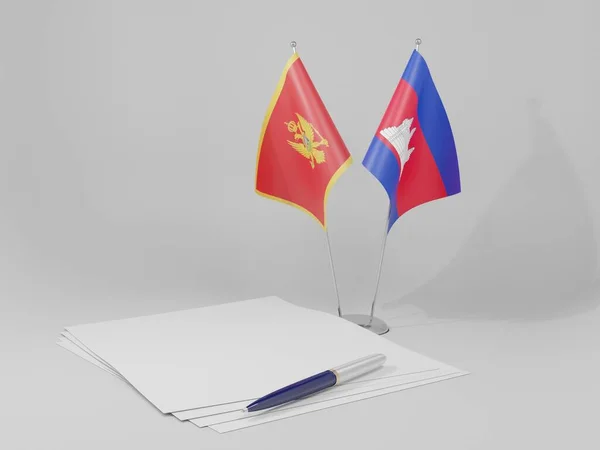 Camboya Banderas Del Acuerdo Montenegro Fondo Blanco Render —  Fotos de Stock