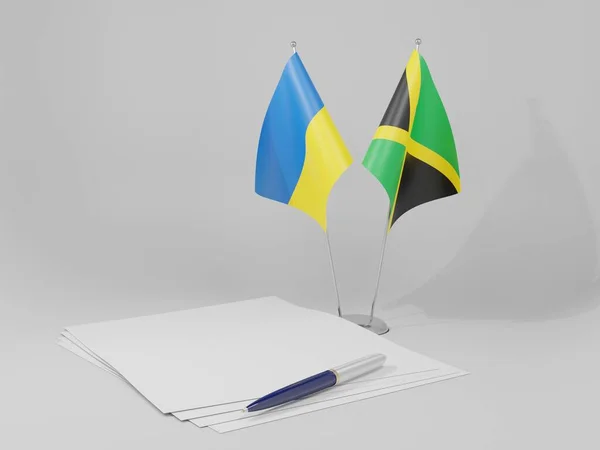 Jamaïque Ukraine Drapeaux Accord Fond Blanc Render — Photo
