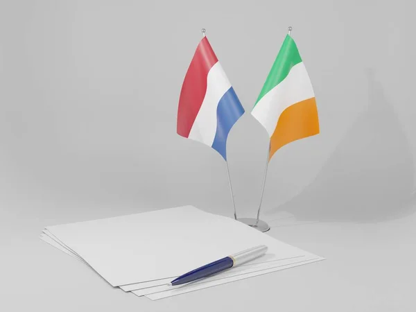 Ierland Nederlandse Overeenkomst Vlaggen Witte Achtergrond Render — Stockfoto