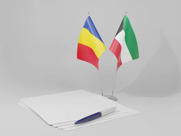 Koweït Drapeaux Accord Roumanie Fond Blanc Render — Photo