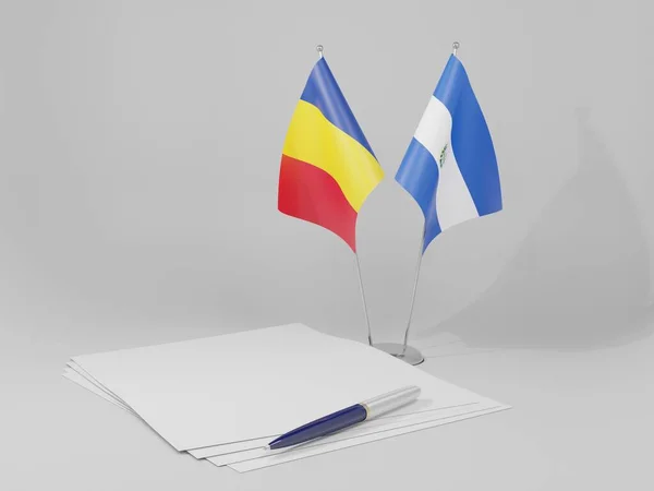Salwador Rumunia Flagi Umowy Białe Tło Render — Zdjęcie stockowe