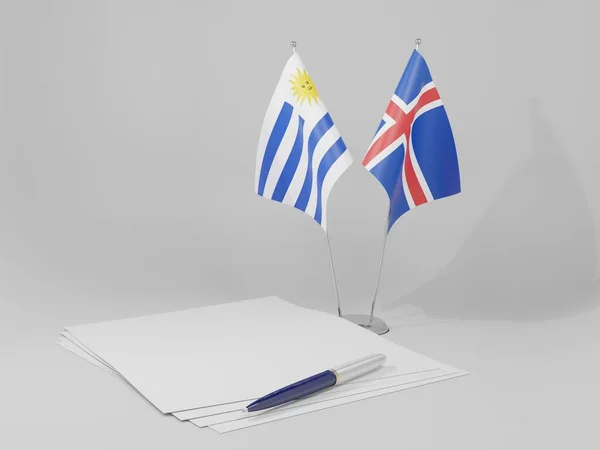 Islândia Acordo Uruguai Bandeiras Fundo Branco Render — Fotografia de Stock