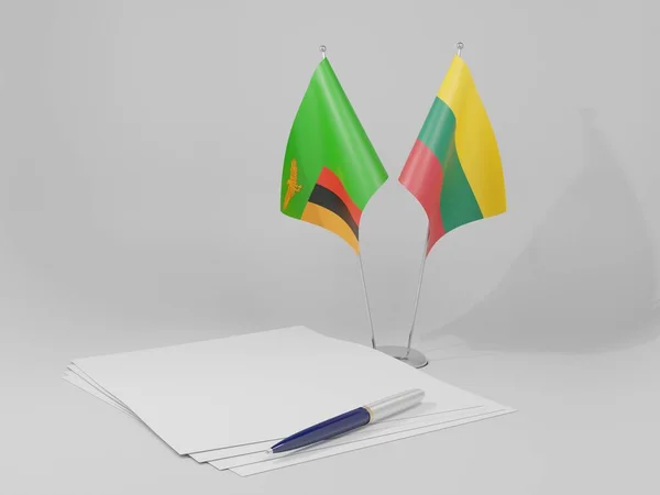 Lituania Banderas Del Acuerdo Zambia Fondo Blanco Render —  Fotos de Stock