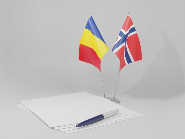 Noruega Roménia Acordos Bandeiras Fundo Branco Render — Fotografia de Stock