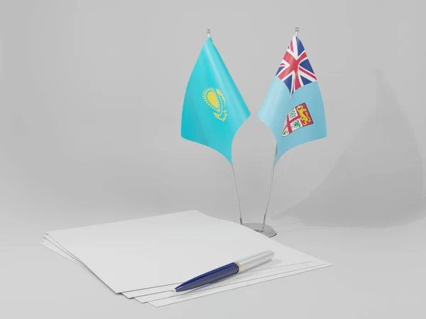 Φίτζι Καζακστάν Σημαίες Συμφωνία Λευκό Φόντο Render — Φωτογραφία Αρχείου