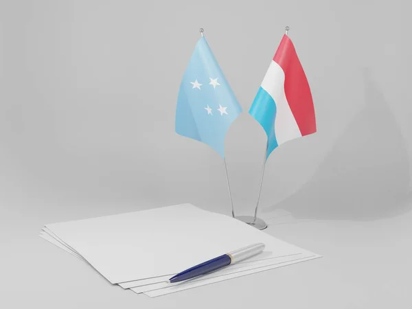 Luxemburg Micronesia Overeenkomst Vlaggen Witte Achtergrond Render — Stockfoto