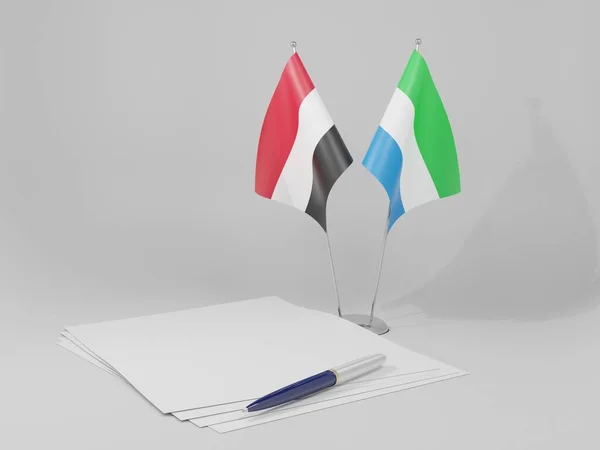 Serra Leoa Acordos Iêmen Bandeiras Fundo Branco Render — Fotografia de Stock
