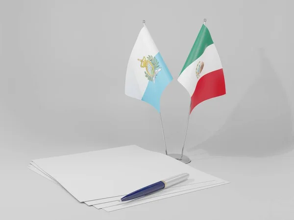 México Bandeiras Acordo San Marino Fundo Branco Render — Fotografia de Stock