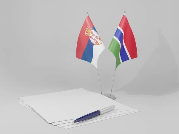 Gambia Bandiere Dell Accordo Serbia Sfondo Bianco Render — Foto Stock