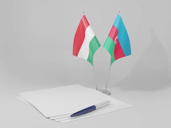 Azerbaiyán Banderas Del Acuerdo Hungría Fondo Blanco Render —  Fotos de Stock