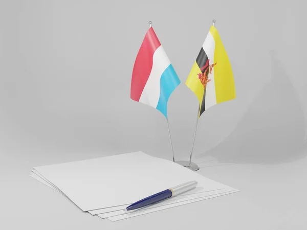 ブルネイ ルクセンブルク合意フラグ 白の背景 3Dレンダリング — ストック写真