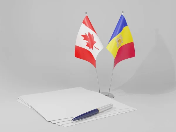 Andorra Banderas Del Acuerdo Canadá Fondo Blanco Render — Foto de Stock