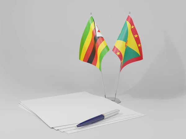 Grenada Zimbabwe Flaggor Avtalet Vit Bakgrund Render — Stockfoto