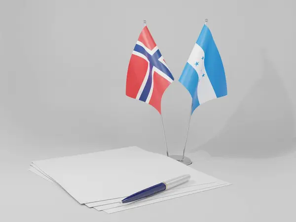 Honduras Noruega Bandeiras Acordos Fundo Branco Render — Fotografia de Stock