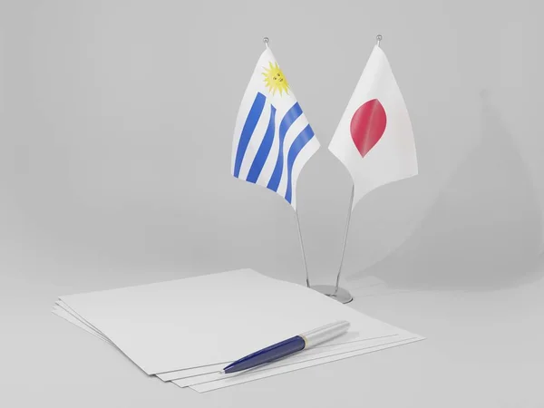 Japão Acordos Uruguai Bandeiras Fundo Branco Render — Fotografia de Stock