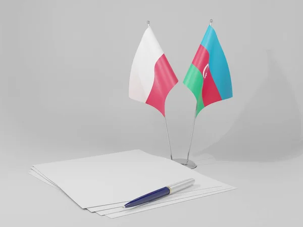 Azerbaiyán Banderas Del Acuerdo Polonia Fondo Blanco Render —  Fotos de Stock