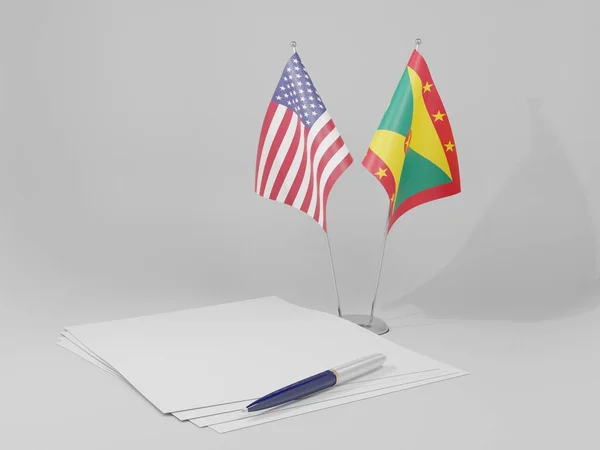 グレナダ アメリカ合衆国契約書の旗 3Dレンダリング — ストック写真