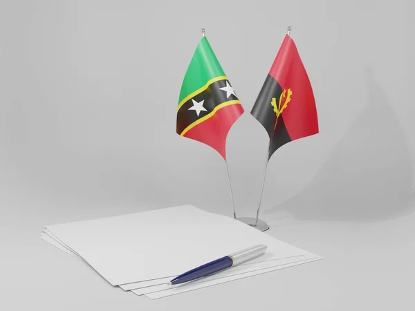 Angola Svatý Kryštof Nevis Dohody Vlajky Bílé Pozadí Vykreslení — Stock fotografie