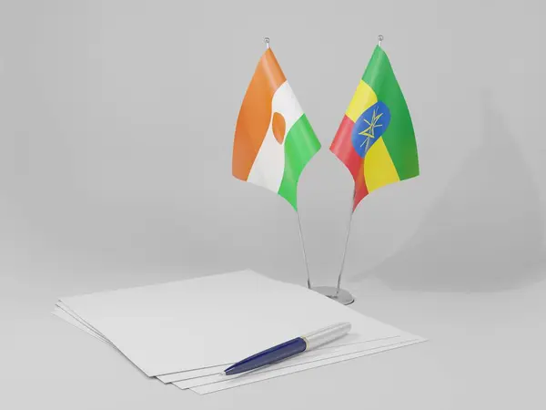 Etiopia Bandiere Dell Accordo Niger Sfondo Bianco Render — Foto Stock