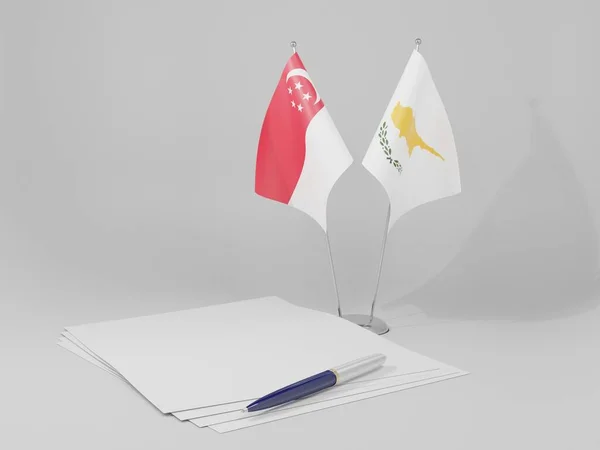 Cypern Singaporeavtalet Flaggor Vit Bakgrund Render — Stockfoto