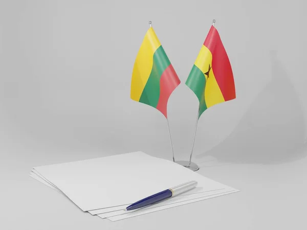 Ghana Banderas Del Acuerdo Lituania Fondo Blanco Render —  Fotos de Stock