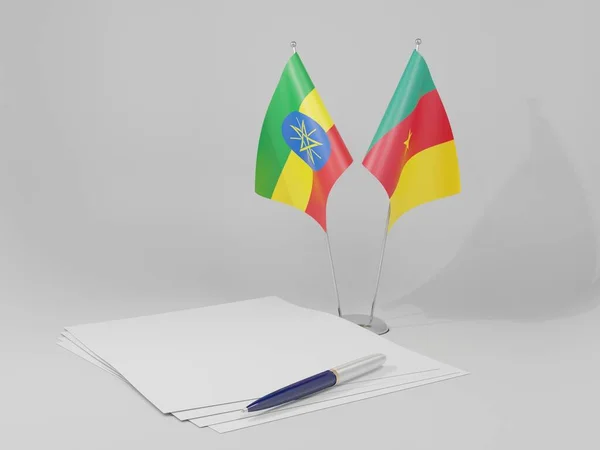 Cameroon Ethiopia Agreement Flags White Background Render — Stock Photo, Image