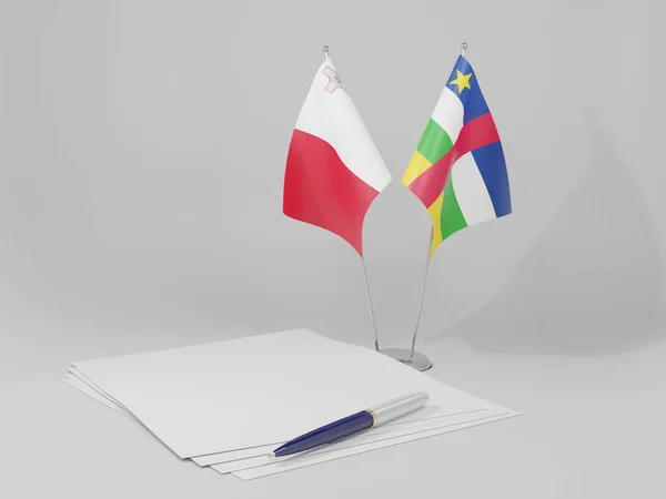 Κεντροαφρικανική Δημοκρατία Μάλτα Σημαίες Συμφωνία Λευκό Φόντο Render — Φωτογραφία Αρχείου