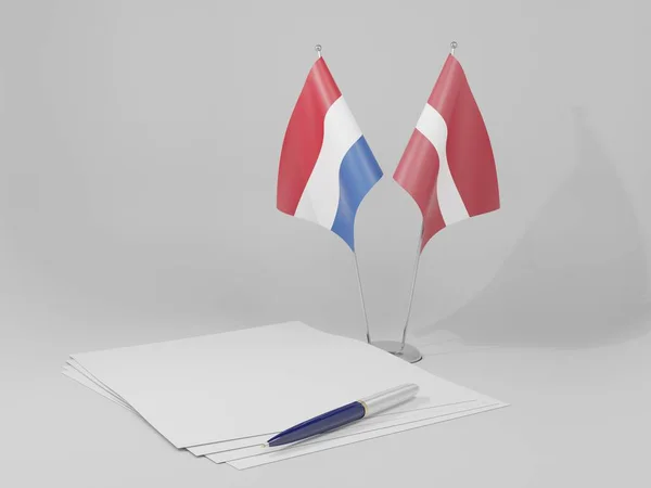 Drapeaux Accord Lettonie Pays Bas Fond Blanc Render — Photo