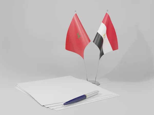 Αίγυπτος Μαρόκο Συμφωνία Σημαίες Λευκό Φόντο Render — Φωτογραφία Αρχείου