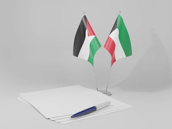 Kuwait Palestine Agreement Flags White Background Render — 图库照片