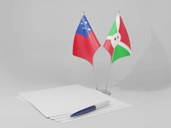 Σημαίες Της Συμφωνίας Μπουρούντι Σαμόα Λευκό Φόντο Render — Φωτογραφία Αρχείου