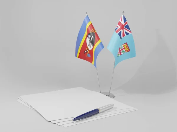 Fiji Banderas Acuerdo Suazilandia Fondo Blanco Render —  Fotos de Stock