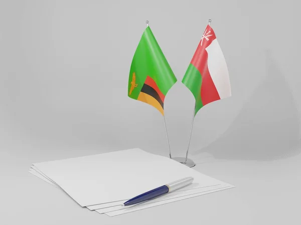 Oman Bandiere Dell Accordo Zambia Sfondo Bianco Render — Foto Stock