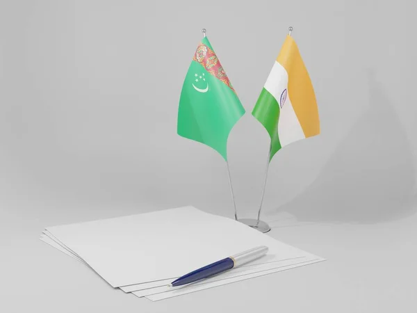 Ινδία Τουρκμενιστάν Συμφωνία Σημαίες Λευκό Φόντο Render — Φωτογραφία Αρχείου