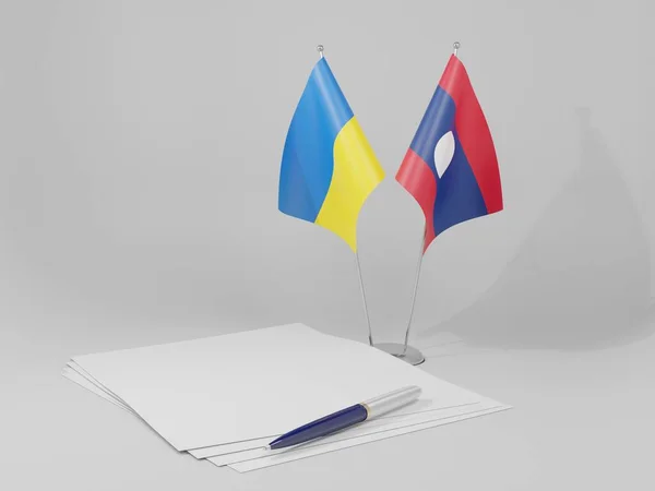 Λάος Ουκρανία Σημαίες Συμφωνία Λευκό Φόντο Render — Φωτογραφία Αρχείου