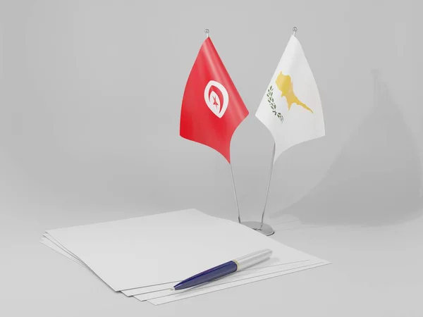 Zypern Tunesien Abkommen Flaggen Weißer Hintergrund Render — Stockfoto