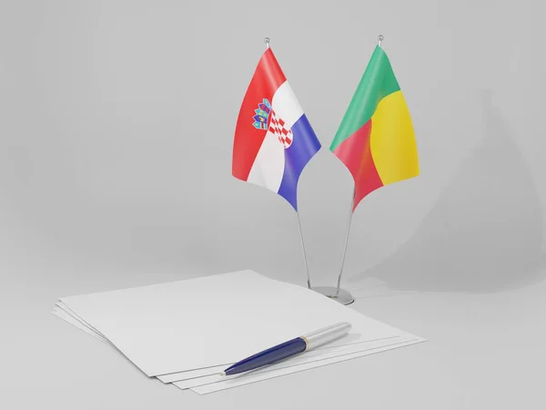 Benín Banderas Del Acuerdo Croacia Fondo Blanco Render —  Fotos de Stock