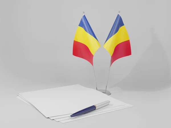 Tchad Drapeaux Accord Roumanie Fond Blanc Render — Photo