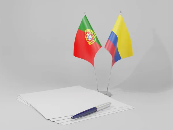 Kolombiya Portekiz Anlaşması Bayrakları Beyaz Arkaplan Render — Stok fotoğraf