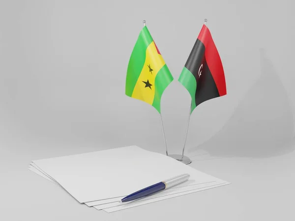Líbia Sao Tomé Príncipe Megállapodás Zászlók Fehér Háttér Render — Stock Fotó