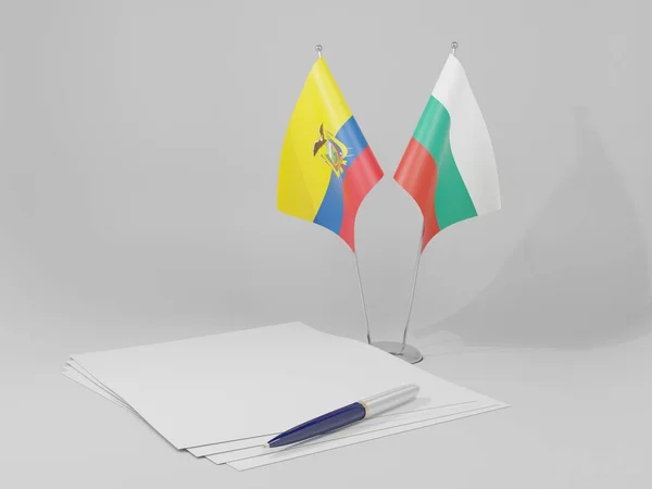 ブルガリア エクアドル合意フラグ 白背景 3Dレンダリング — ストック写真